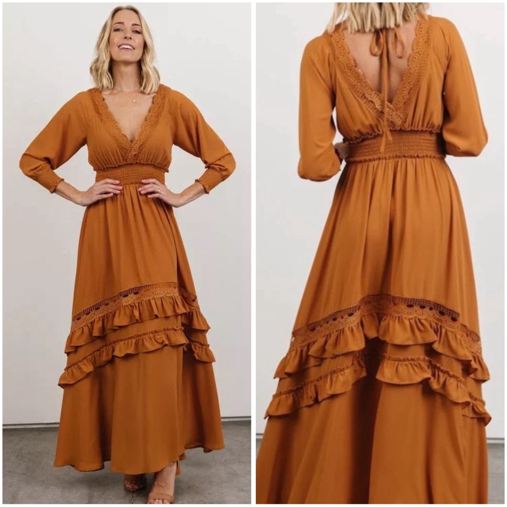 Pippa Ruffle Maxi Dress XL/Camel NWT